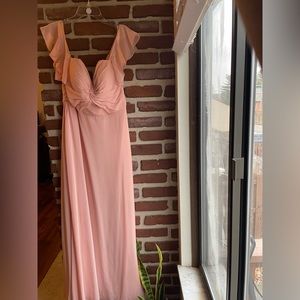 Mori Lee Off the Shoulder Boho Chic Chiffon Dress in Sorbet Blush - STYLE #21571